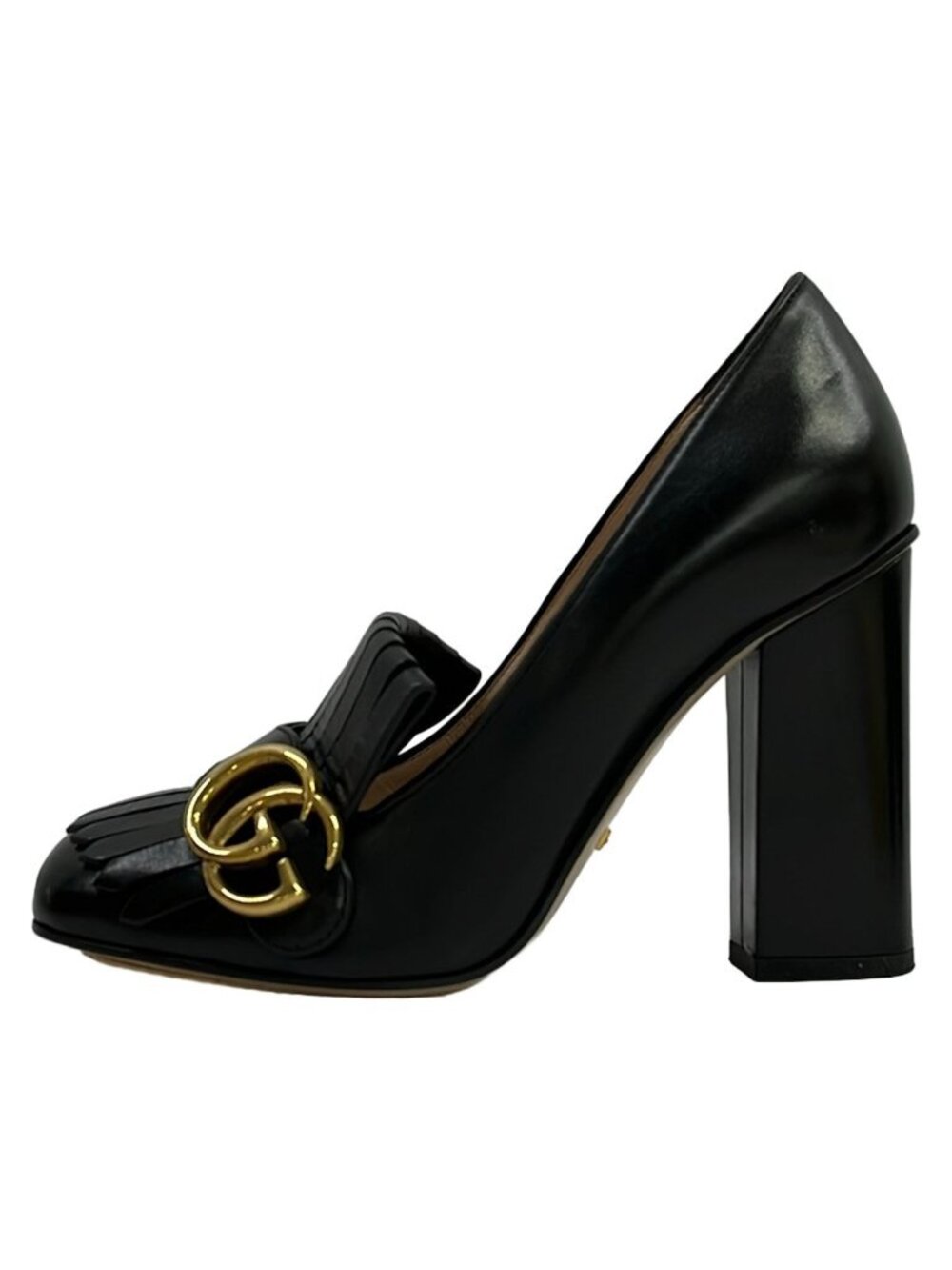 Gucci Pumps Black Double G Fringe Leather Heels